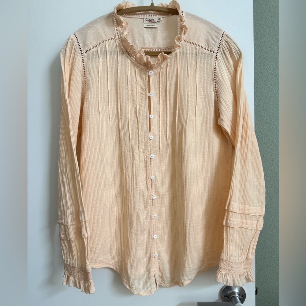 Faherty Soft Peach Button-Up Blouse - image 3